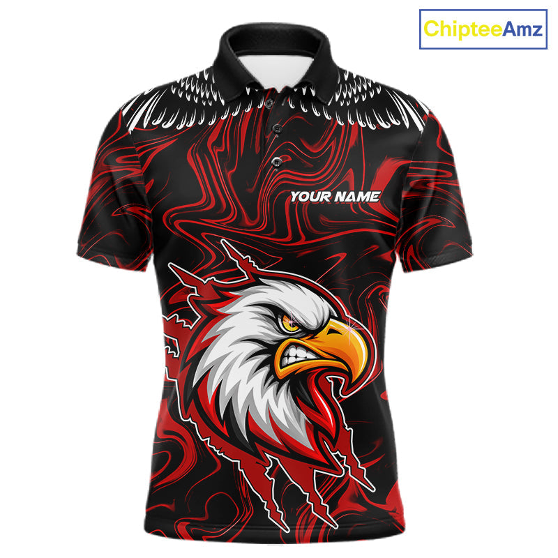 Black And Red Swirl Pattern Eagle Bowling Shirts Custom Bowling Team Jersey Polo, 1/4 Zip