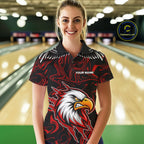 Black And Red Swirl Pattern Eagle Bowling Shirts Custom Bowling Team Jersey Polo, 1/4 Zip