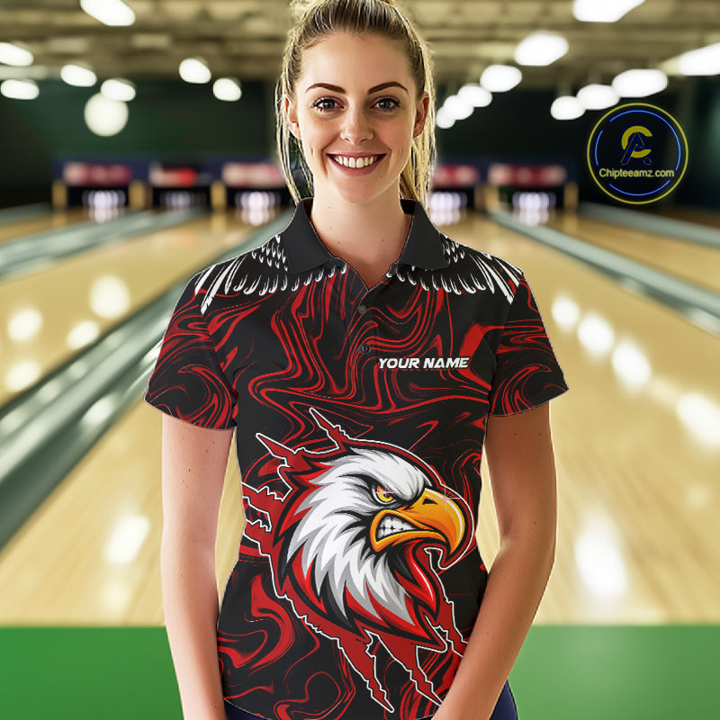 Black And Red Swirl Pattern Eagle Bowling Shirts Custom Bowling Team Jersey Polo, 1/4 Zip