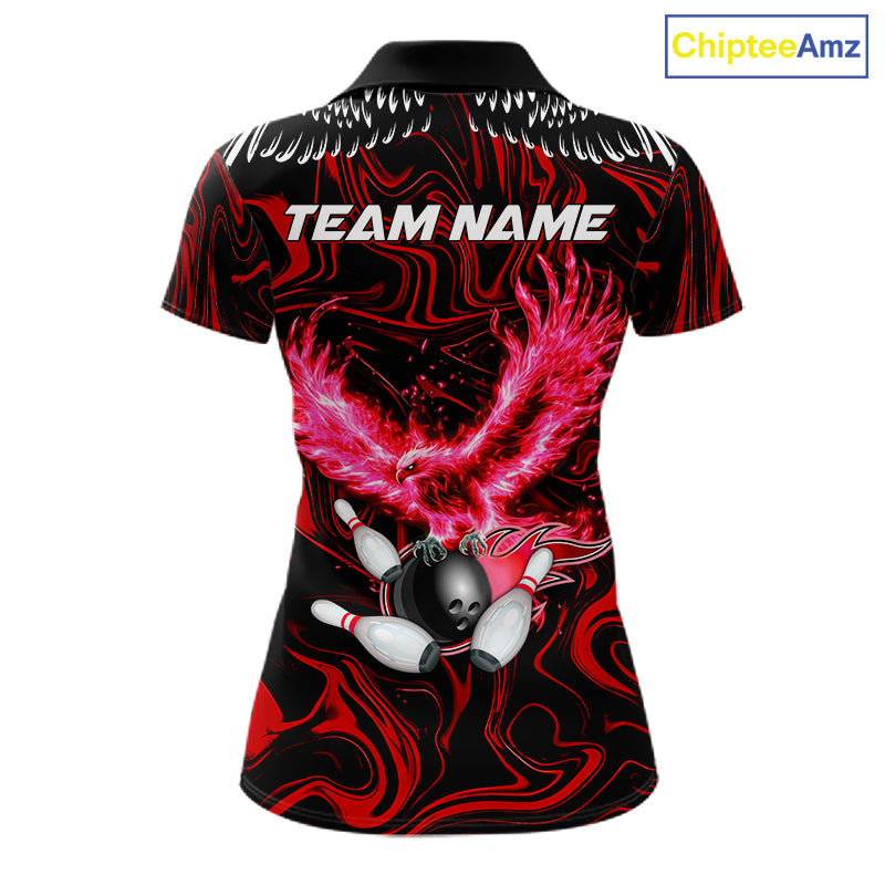 Black And Red Swirl Pattern Eagle Bowling Shirts Custom Bowling Team Jersey Polo, 1/4 Zip