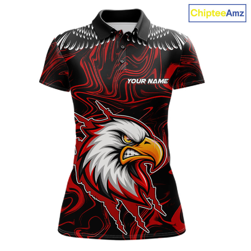 Black And Red Swirl Pattern Eagle Bowling Shirts Custom Bowling Team Jersey Polo, 1/4 Zip