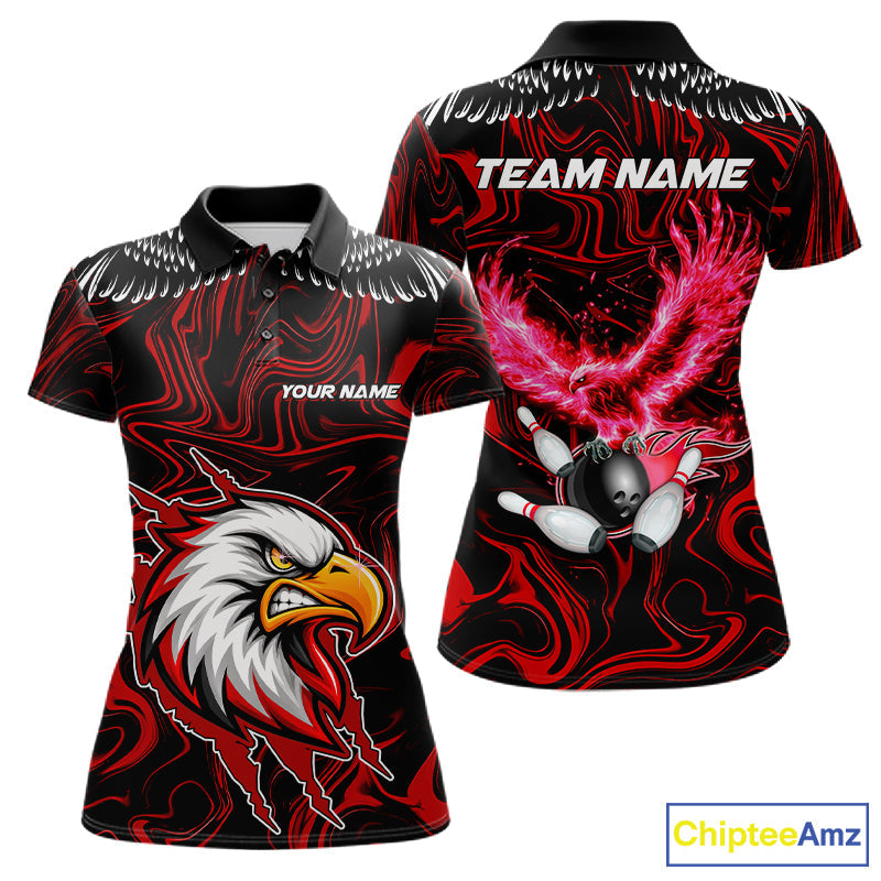 Black And Red Swirl Pattern Eagle Bowling Shirts Custom Bowling Team Jersey Polo, 1/4 Zip