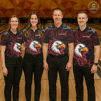 Black And Red Swirl Pattern Eagle Bowling Shirts Custom Bowling Team Jersey Polo, 1/4 Zip