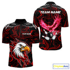 Black And Red Swirl Pattern Eagle Bowling Shirts Custom Bowling Team Jersey Polo, 1/4 Zip