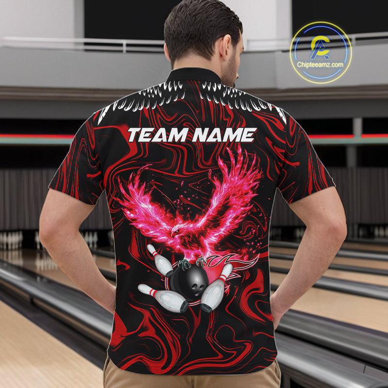 Black And Red Swirl Pattern Eagle Bowling Shirts Custom Bowling Team Jersey Polo, 1/4 Zip