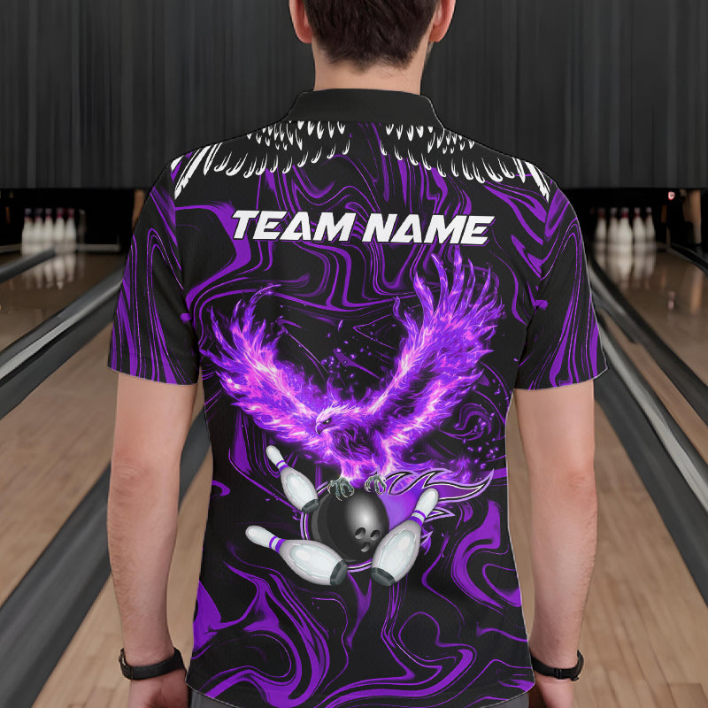 Black And Purple Swirl Pattern Eagle Bowling Shirts Custom Bowling League Team Jersey