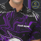 Black And Purple Swirl Pattern Eagle Bowling Shirts Custom Bowling League Team Jersey