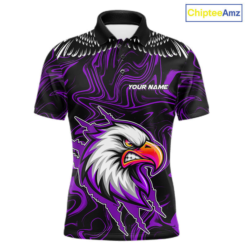 Black And Purple Swirl Pattern Eagle Bowling Shirts Custom Bowling League Team Jersey