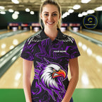 Black And Purple Swirl Pattern Eagle Bowling Shirts Custom Bowling League Team Jersey