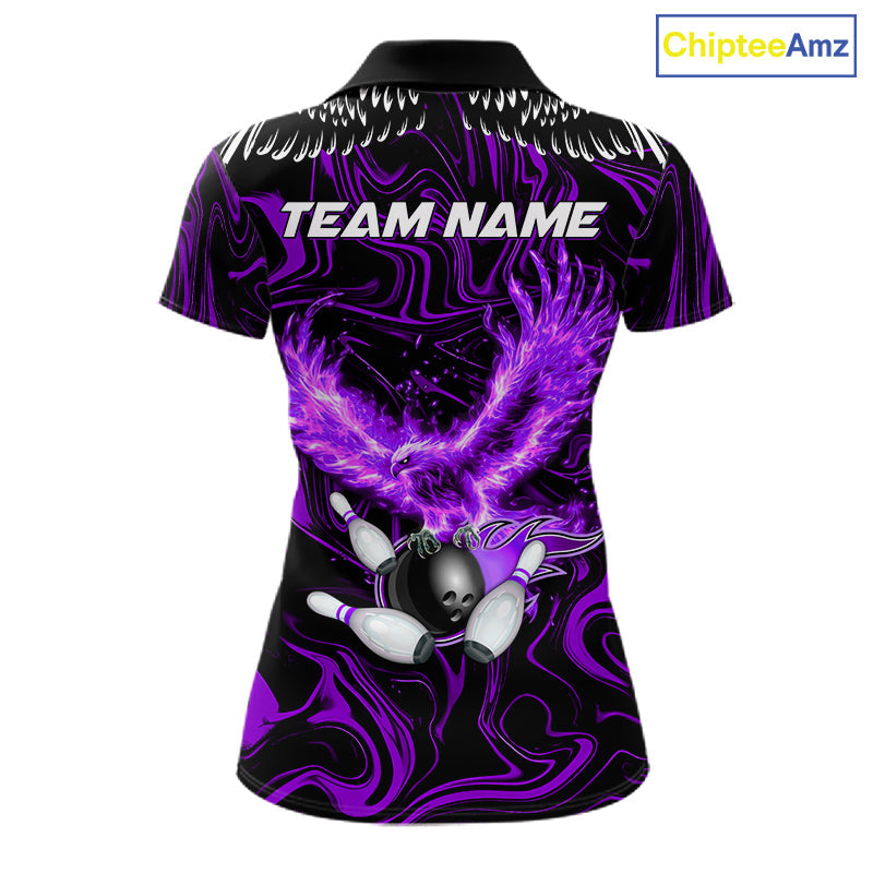 Black And Purple Swirl Pattern Eagle Bowling Shirts Custom Bowling League Team Jersey