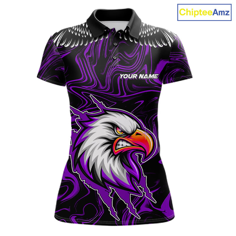 Black And Purple Swirl Pattern Eagle Bowling Shirts Custom Bowling League Team Jersey