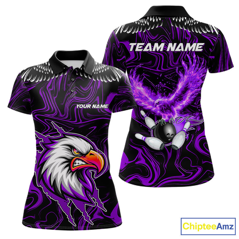 Black And Purple Swirl Pattern Eagle Bowling Shirts Custom Bowling League Team Jersey
