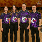 Black And Purple Swirl Pattern Eagle Bowling Shirts Custom Bowling League Team Jersey