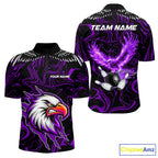 Black And Purple Swirl Pattern Eagle Bowling Shirts Custom Bowling League Team Jersey