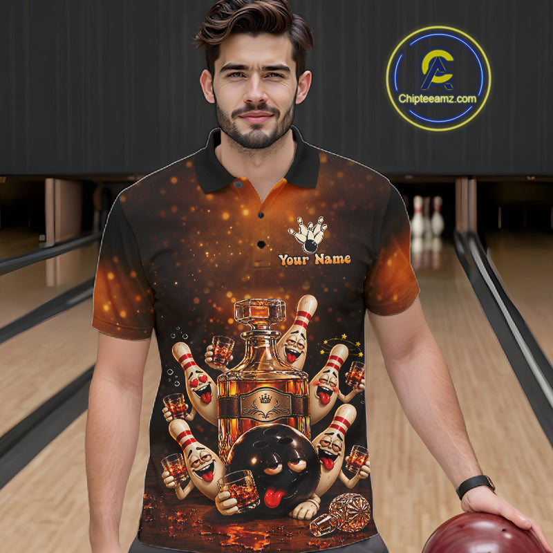 Funny Drunk Bowling Pins Whiskey Vintage Bowling Shirts Custom Bowling Team Jersey
