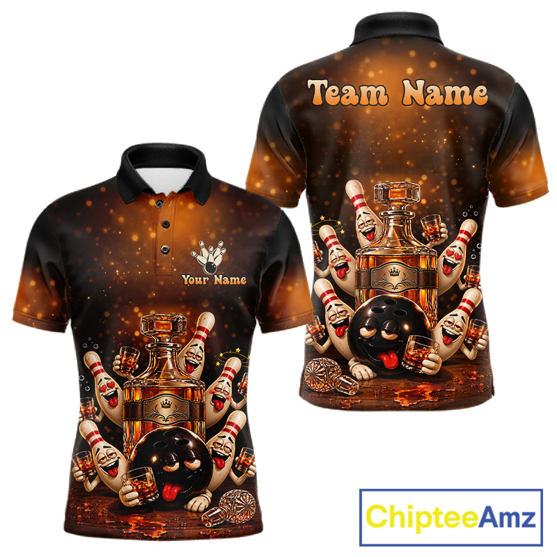 Funny Drunk Bowling Pins Whiskey Vintage Bowling Shirts Custom Bowling Team Jersey