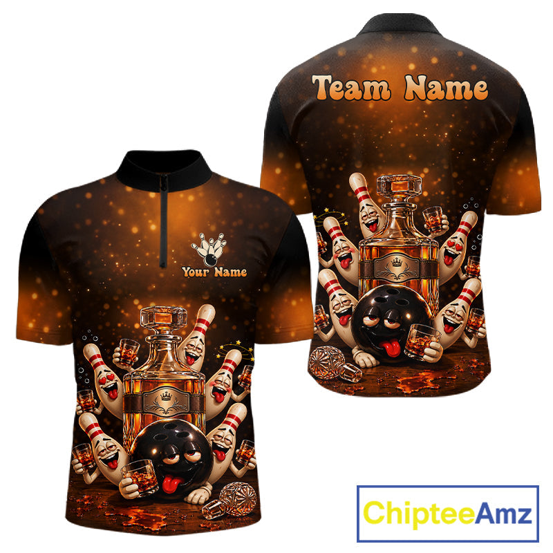 Funny Drunk Bowling Pins Whiskey Vintage Bowling Shirts Custom Bowling Team Jersey