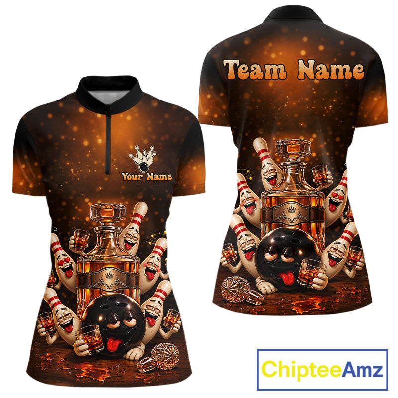 Funny Drunk Bowling Pins Whiskey Vintage Bowling Shirts Custom Bowling Team Jersey
