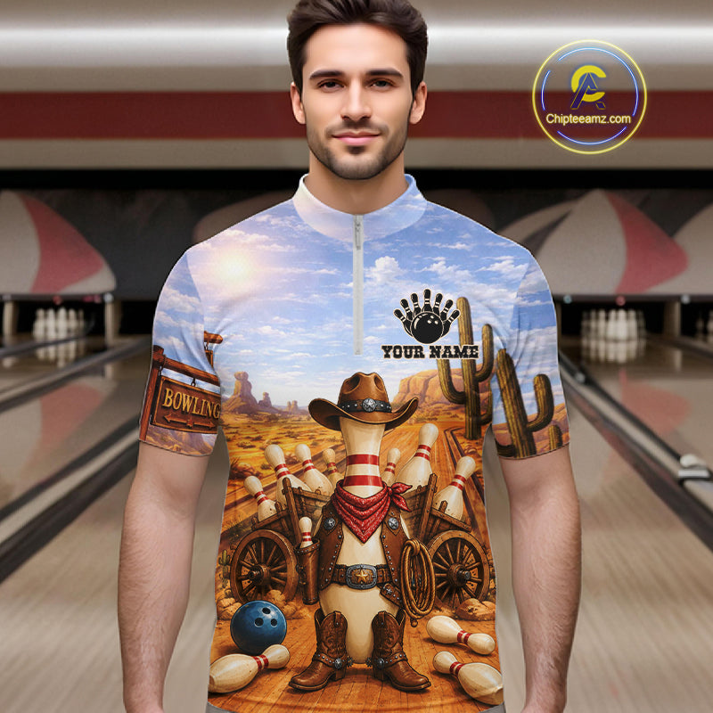 Funny Desert Cowboy Bowling Shirts Custom Bowling League Team Jersey Polo & Quarter Zip