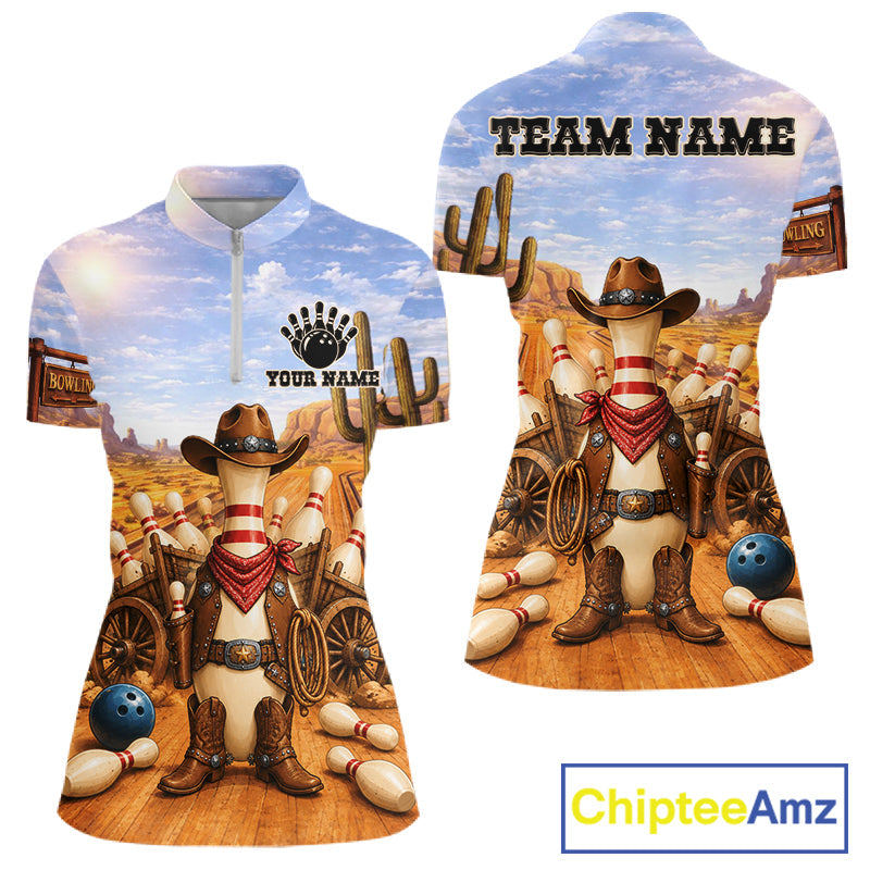 Funny Desert Cowboy Bowling Shirts Custom Bowling League Team Jersey Polo & Quarter Zip