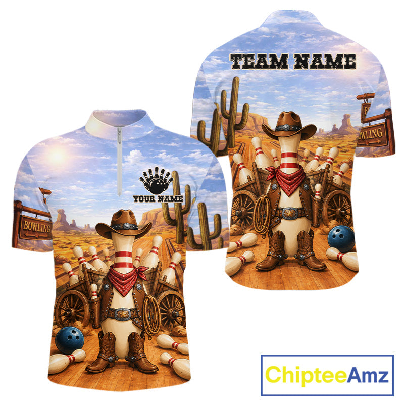 Funny Desert Cowboy Bowling Shirts Custom Bowling League Team Jersey Polo & Quarter Zip