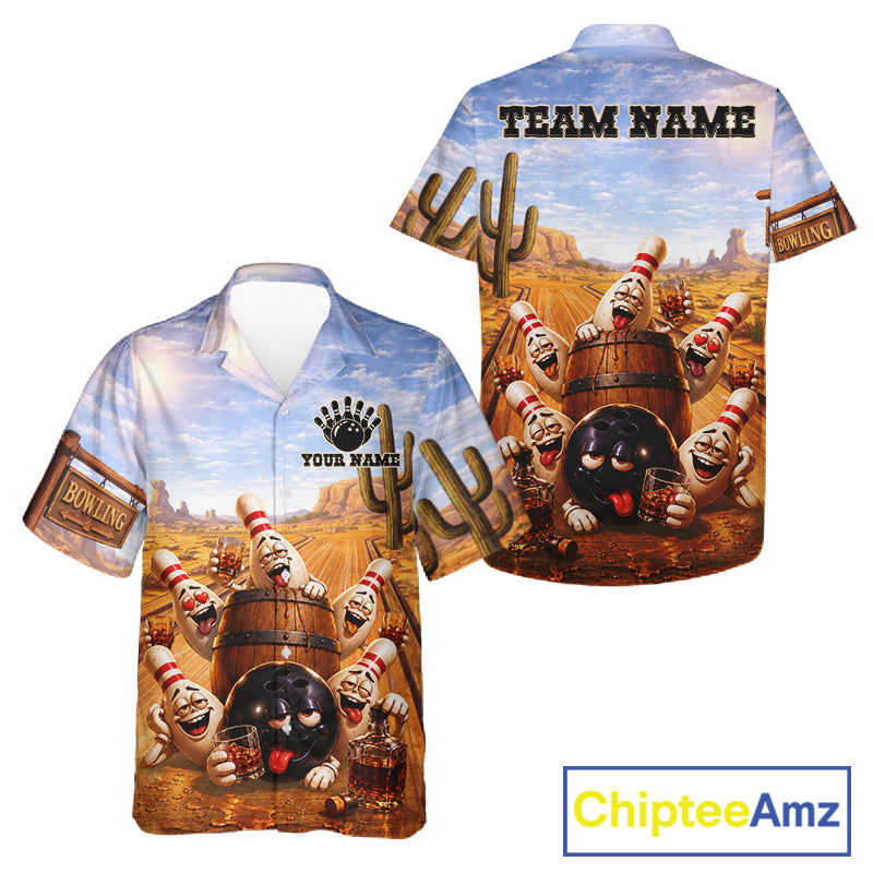 Funny Desert Drunk Bowling Hawaiian Shirts And Custom Drinking Bowling Team Jersey