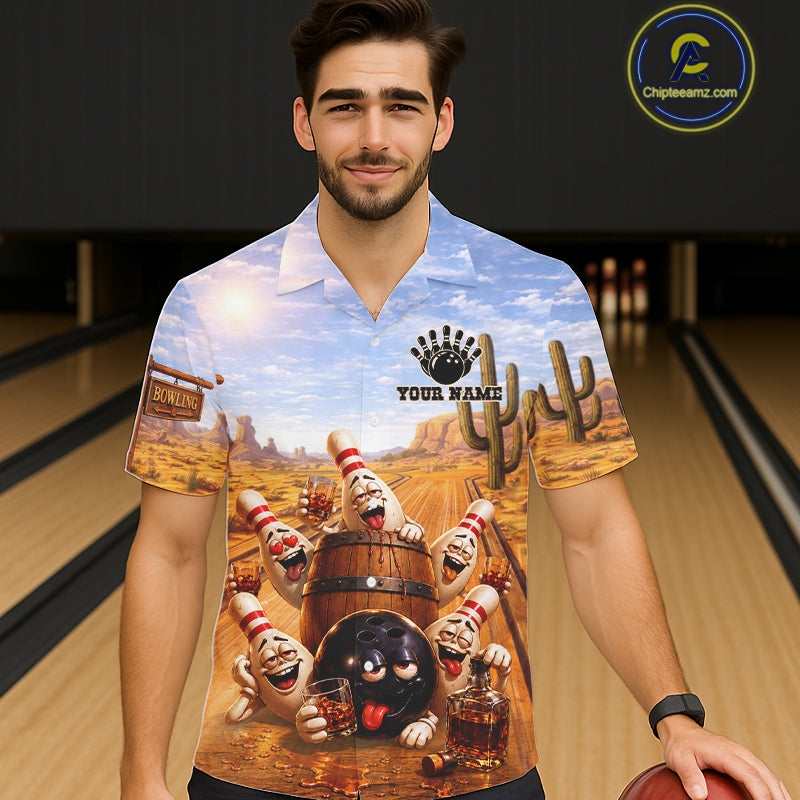 Funny Desert Drunk Bowling Hawaiian Shirts And Custom Drinking Bowling Team Jersey