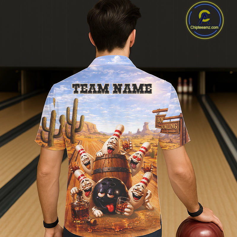 Funny Desert Drunk Bowling Hawaiian Shirts And Custom Drinking Bowling Team Jersey