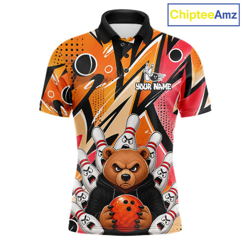 Personalized Funny Bear Graffiti Bowling Jersey, Custom Bowling Team Shirts Polo & 1/4 Zip