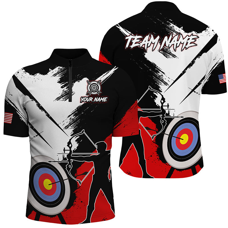 Personalized Grunge Archery Polo And 1/4 Zip Shirts Custom Archery Team Jerseys