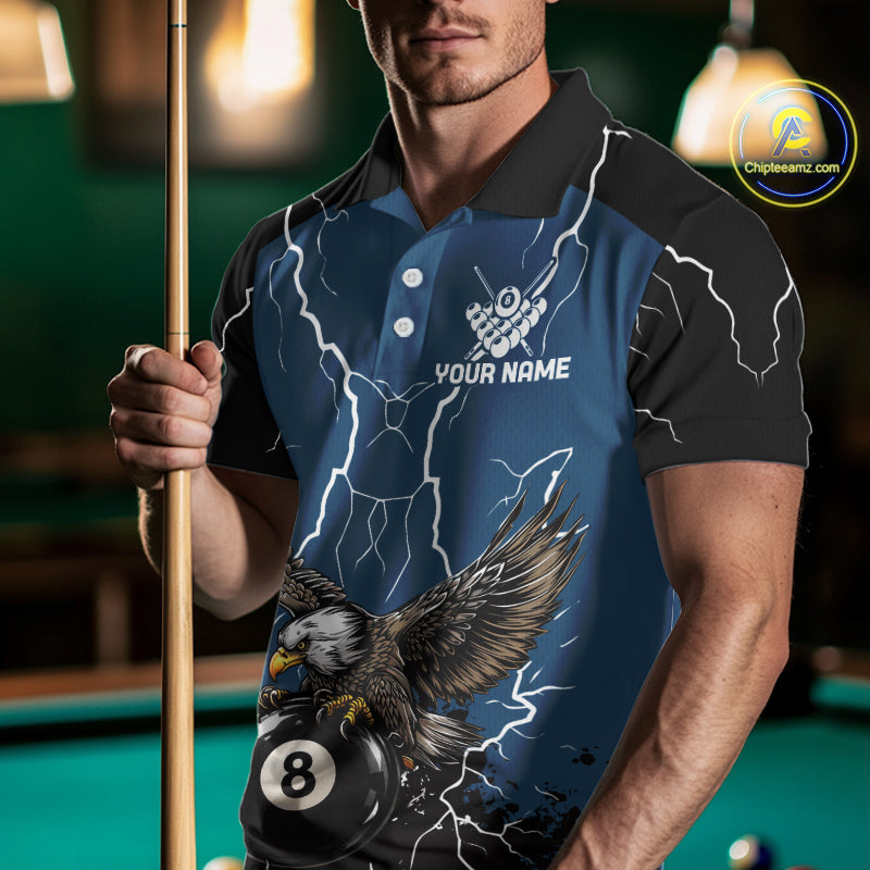 Blue 8 Ball Pool Thunder Lightning Storm Eagle Billiard Shirts Custom Billiard Team Jersey