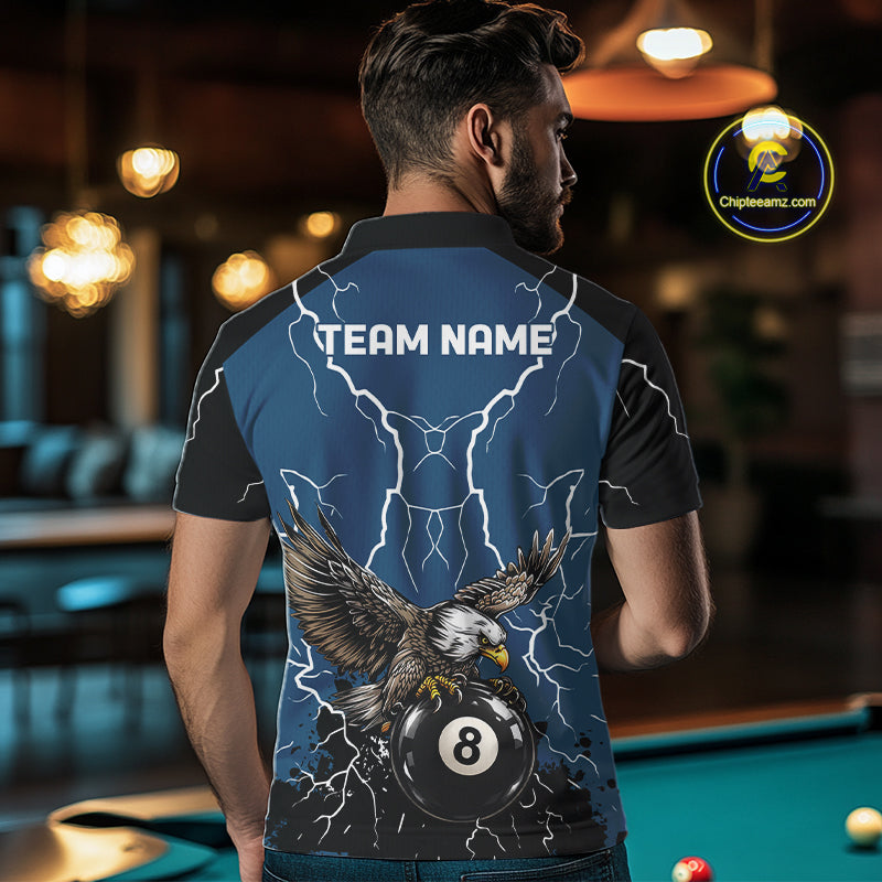 Blue 8 Ball Pool Thunder Lightning Storm Eagle Billiard Shirts Custom Billiard Team Jersey