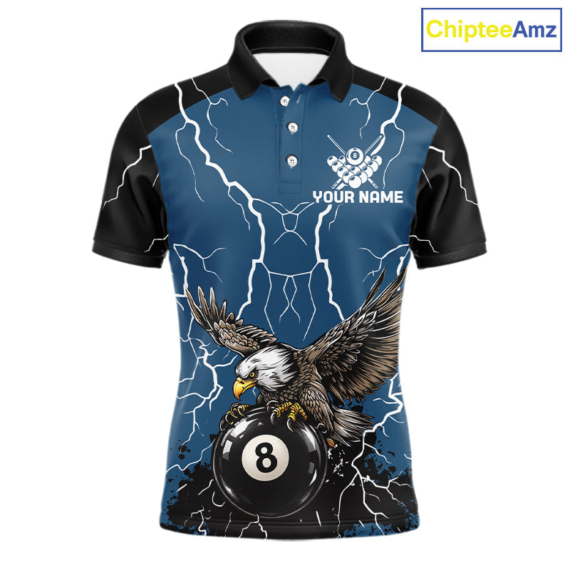 Blue 8 Ball Pool Thunder Lightning Storm Eagle Billiard Shirts Custom Billiard Team Jersey