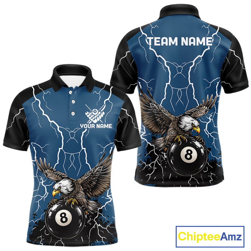 Blue 8 Ball Pool Thunder Lightning Storm Eagle Billiard Shirts Custom Billiard Team Jersey