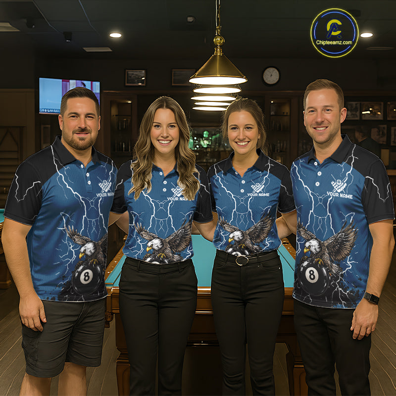 Blue 8 Ball Pool Thunder Lightning Storm Eagle Billiard Shirts Custom Billiard Team Jersey