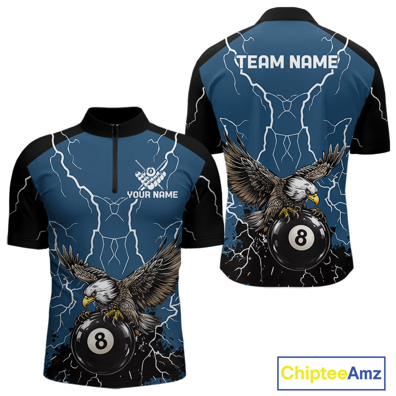 Blue 8 Ball Pool Thunder Lightning Storm Eagle Billiard Shirts Custom Billiard Team Jersey