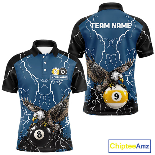 Blue 8 Ball 9 Ball Pool Lightning Storm Custom Eagle Billiard Shirts Billiard Team Jersey