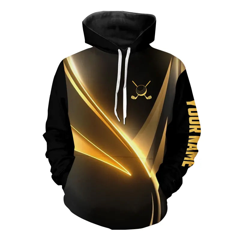 Personalized Yellow And Black Geometric Golf Hoodie Custom Golf Tops, Golfing Gifts