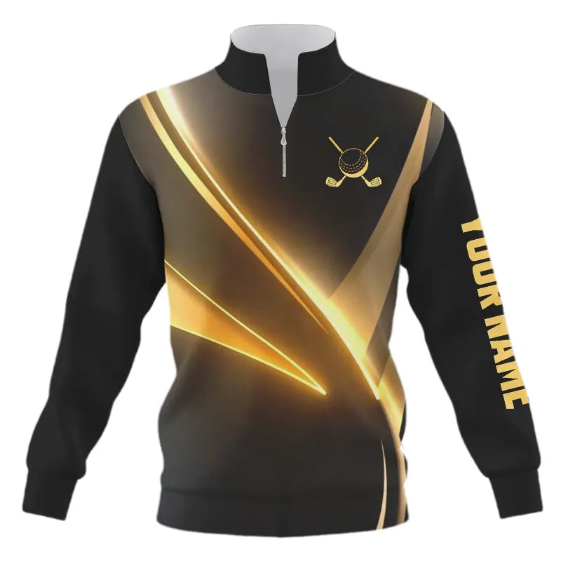 Yellow And Black Geometric Golf Quarter Zip Sweatshirt Custom Golf Sweater Golf Tops Golf Gift