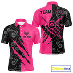 Custom Grunge Pink Black 8 Ball Pool Billiard Shirt, Billiard Team Jersey Polo & 1/4 Zip