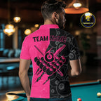 Custom Grunge Pink Black 8 Ball Pool Billiard Shirt, Billiard Team Jersey Polo & 1/4 Zip