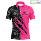 Custom Grunge Pink Black 8 Ball Pool Billiard Shirt, Billiard Team Jersey Polo & 1/4 Zip