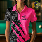 Custom Grunge Pink Black 8 Ball Pool Billiard Shirt, Billiard Team Jersey Polo & 1/4 Zip