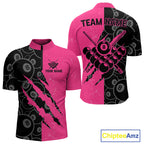 Custom Grunge Pink Black 8 Ball Pool Billiard Shirt, Billiard Team Jersey Polo & 1/4 Zip