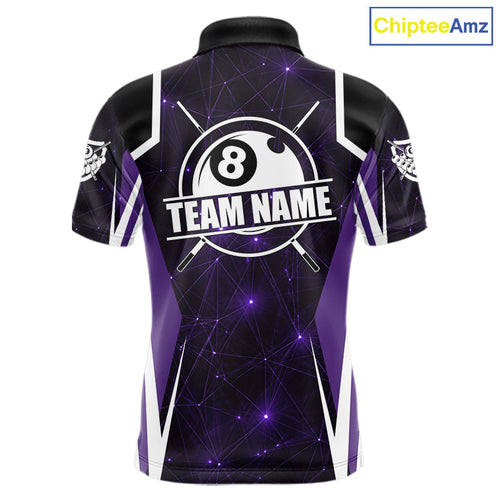 Custom 8 Ball Pool Billiard Shirt, Purple Geometric Billiard Team Jersey Polo & 1/4 Zip