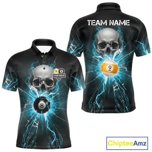 Turquoise Billiard 8 Ball & 9 Ball Skull Pool Shirt Custom Glass Break Billiard Team Jersey