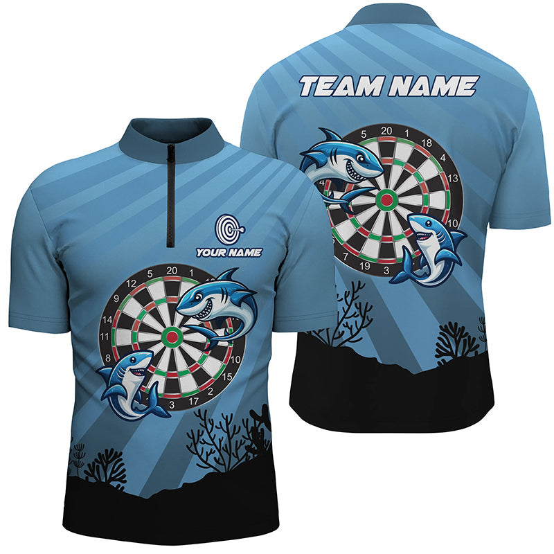 Personalized Shark Dart Board Blue Quarter-Zip Shirts Custom Funniest Darts Shirts Gift