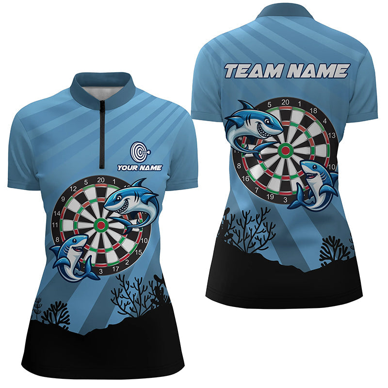Personalized Shark Dart Board Blue Quarter-Zip Shirts Custom Funniest Darts Shirts Gift