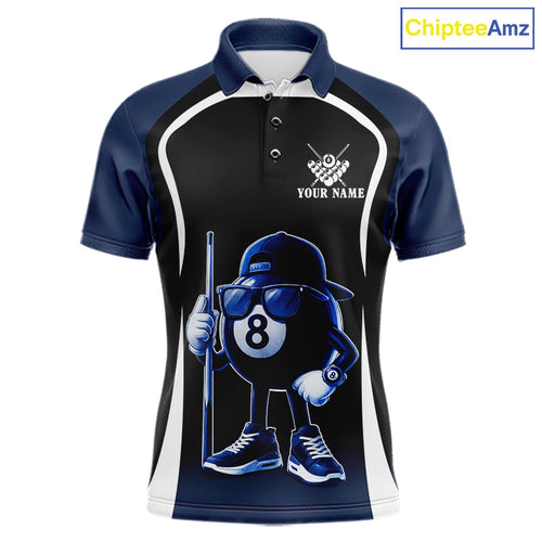 Blue Funny 8 Ball Pool US Flag Billiard Shirt Custom Billiard Team Jersey Polo & 1/4 Zip