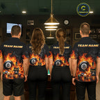 Custom Fire Flame 8 Ball Whiskey Billiard Shirts, Pool Team Jersey Polo & Quarter Zip